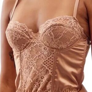 BDG Lace Satin corset top in Beige